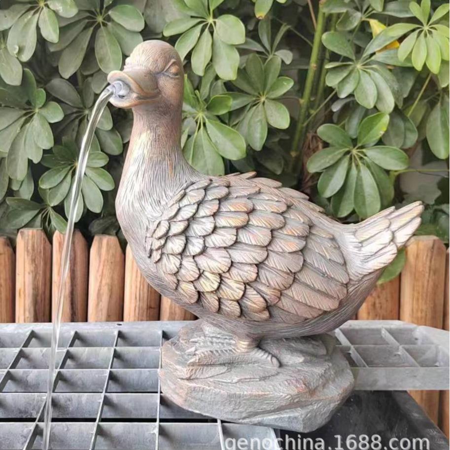 鸭子吐水器可爱动物个性现代流水摆件花园公园室外庭院室内-1