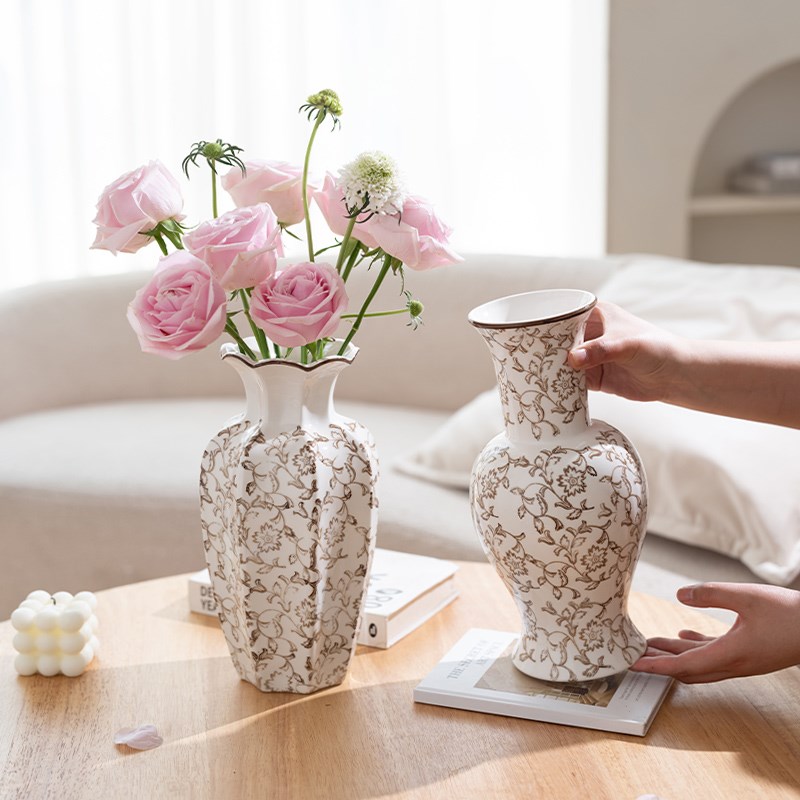 新中式复古青花h瓷陶瓷花瓶客厅茶几插花高级感水养鲜花绿植摆件