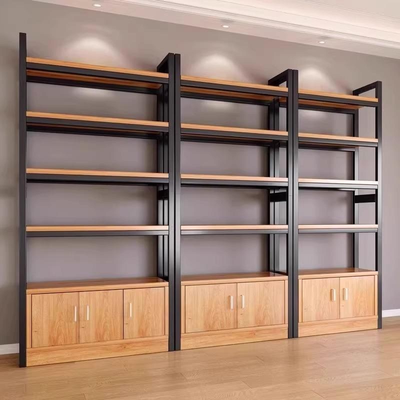 货架多层置物架落地带门收纳柜梯形架子收纳层架R超市烟酒样品展