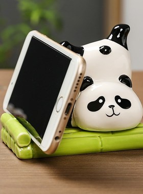 调皮可爱a陶瓷熊猫手机支撑架不累手客厅办公区桌面装饰送闺蜜礼