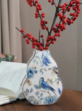 青花瓷花瓶摆件客厅o插花中式国风陶瓷纸巾盒复古玄关瓷器高级感