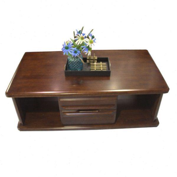 橡木黑胡桃色海棠色茶几 双抽屉实木客厅茶几 长方形现代中式茶几