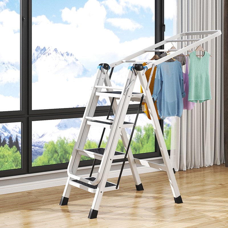 6JN免安装加厚家用登高梯子晾衣架两用K落地折叠人字梯晒被子三四