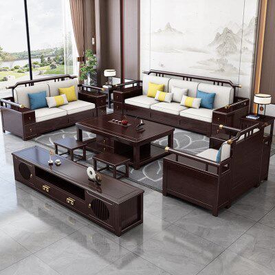 新中式全实木沙发组合现代中式客厅轻奢高端家具转角贵妃储物沙发