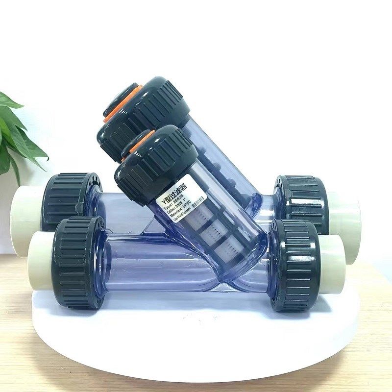 PP管道式塑料Y型过滤器 PPH材质Y过滤器液体带滤网耐腐PPR水处理