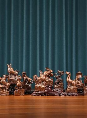 紫铜祥云十二生肖摆件 家居办公室桌面生肖工艺品装饰礼品摆设