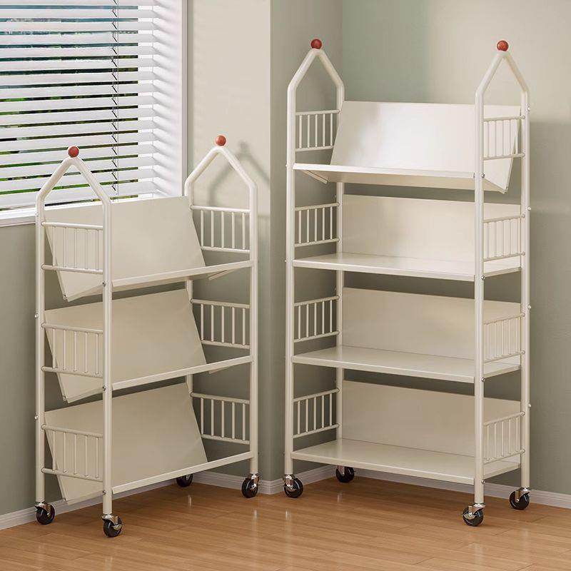 书架置物架落地可移动带轮儿童小书柜家用简易推车阅读收纳架铁艺