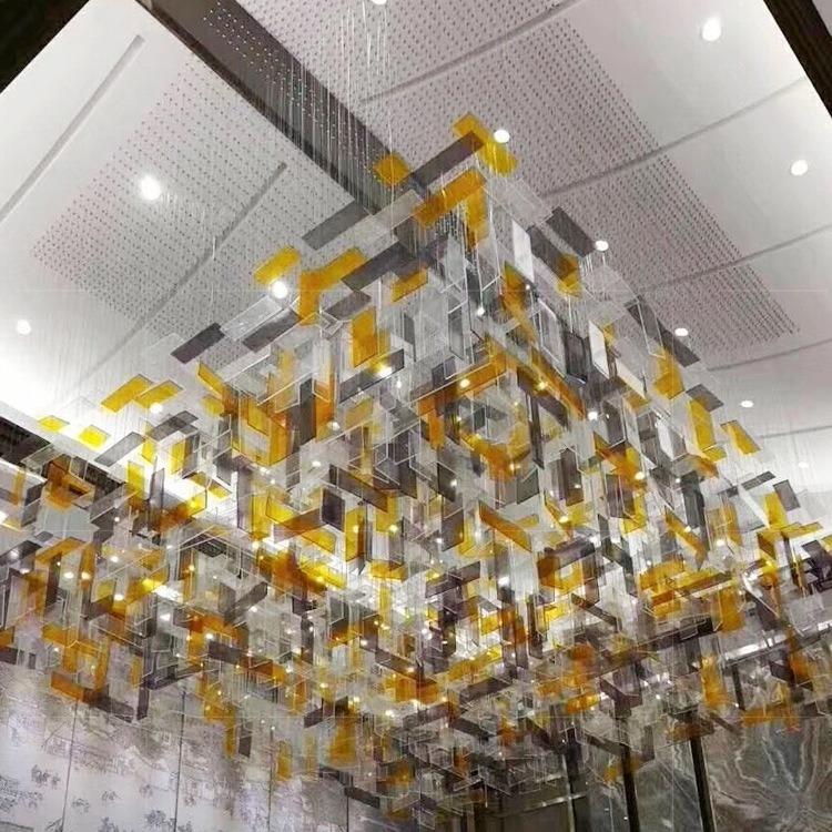 天亨售楼部吊灯酒店大堂展厅玻璃方块创意酒楼宴会厅工程灯造型灯