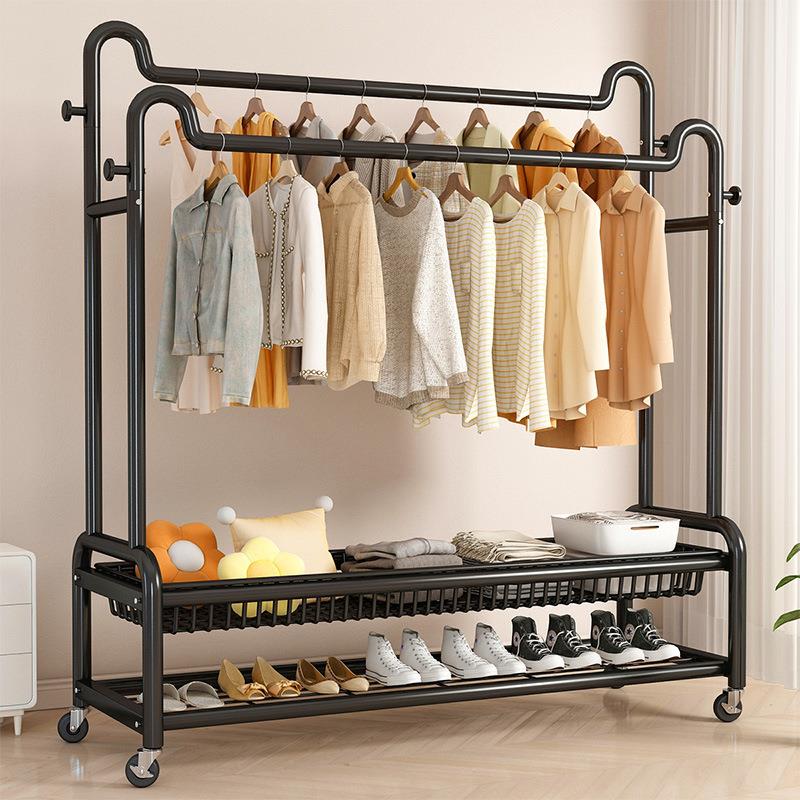 挂衣架落地卧室家用晾衣架简易衣帽架室内阳台猫耳式落地杆式架子