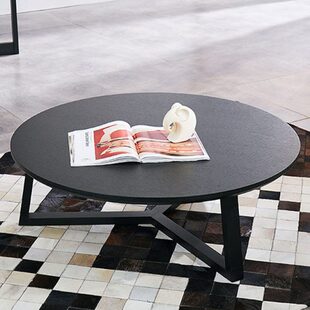 北欧黑色实木圆形茶几现代简约会客厅茶桌 轻奢家用1米圆几小桌子