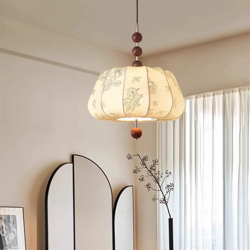 法式复古餐厅吊灯南洋风布艺x卧室书房衣帽间宋代美学实木中古灯
