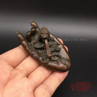 实心铜大权在握茶宠摆件 全铜佛手生肖龙美好寓意小铜件礼物