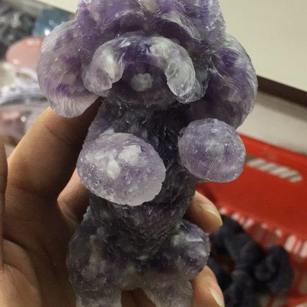好记水晶滴胶碎石站立泰迪狗摆件紫水晶黄水晶碧玺彩贝尺寸12cm加