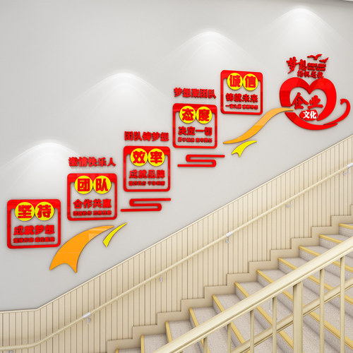 办公室楼梯墙面装饰3d立体亚克力公司团队励志标语企业文化墙装饰