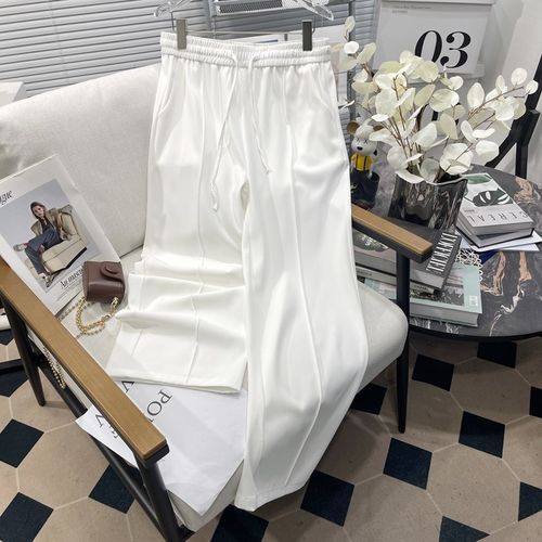 胡子叔大码女装夏季新款西装阔腿直筒裤胖mm高腰垂感宽松显瘦裤子