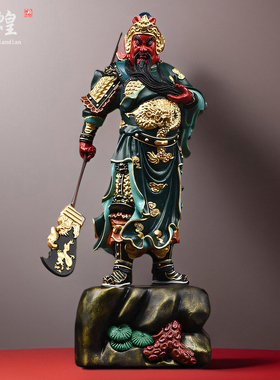 实木雕刻彩绘武财神关公像摆件实木关羽家居客厅公司装饰工艺礼品