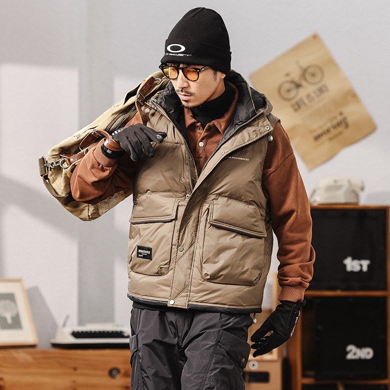 2024冬季新款美式工装羽绒服马甲保暖机能连帽背心外套面包服男士,男装,羽绒马甲,淘宝优惠券,粉丝福利购,淘宝优惠卷