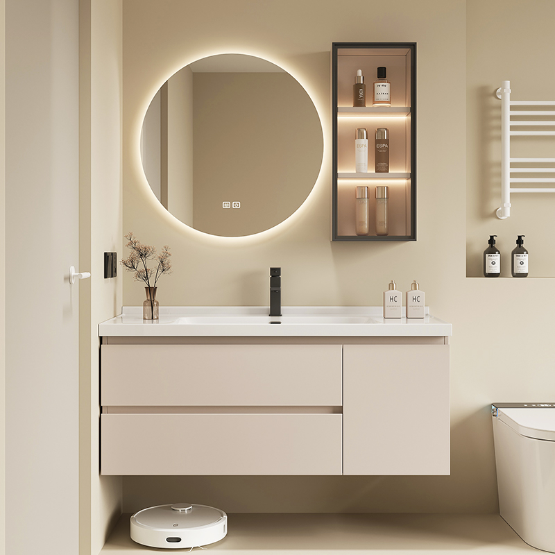 2024新款浴室柜陶瓷一体盆奶油卫生间洗漱台洗脸洗手盆组合风水镜