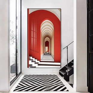 玄关过道空间长廊装饰画视觉红白色建筑摄影现代客厅挂画走廊壁画