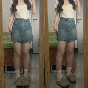 小个子显瘦遮胯a字短裙子 新款 特大码 胖mm复古蓝牛仔半身裙女夏季