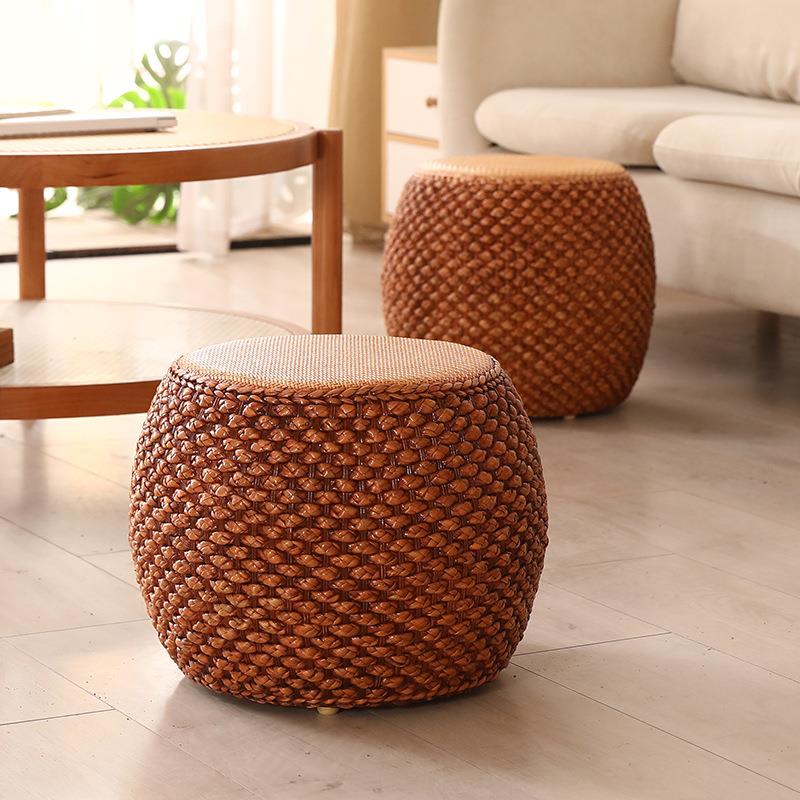 草编坐凳田园乡村矮凳藤编家用凳子阳台茶几凳坐墩时尚小圆凳
