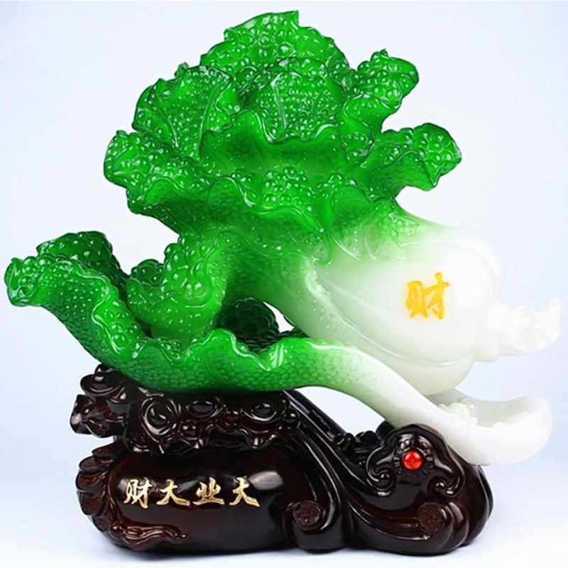 玉白菜百财摆件仿玉手工家居玄关装饰树脂工艺品公司新店开业