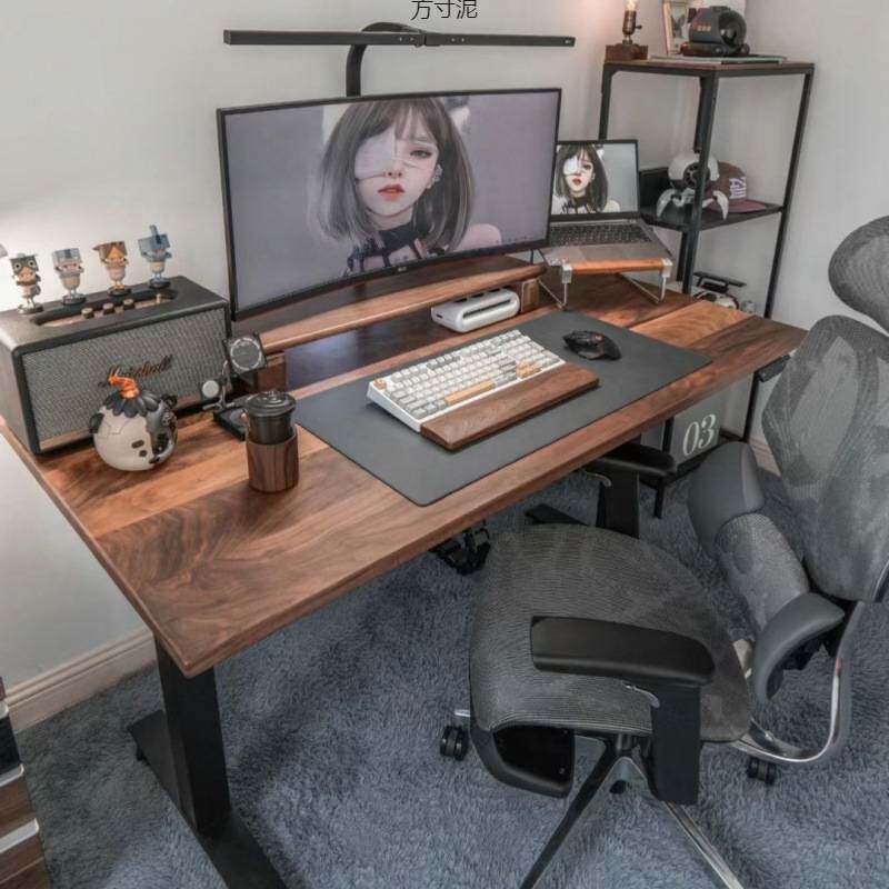 黑胡桃木电脑桌书桌办公桌家用桌面板工作台实木吧台板厂跨境
