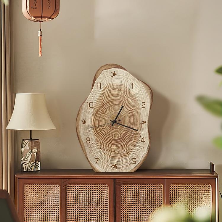 中古原木风桌面时钟摆台式客厅挂钟复古钟表摆件感小众挂墙面