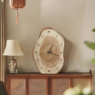 中古原木风桌面时钟摆台式客厅挂钟复古钟表摆件感小众挂墙面