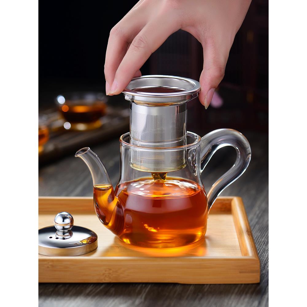 xyt耐高温加厚玻璃茶壶不锈钢过滤内胆泡茶壶煮红茶花茶茶具