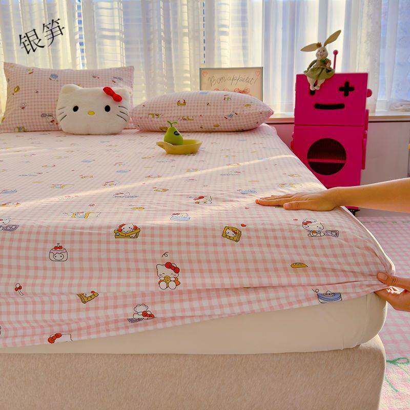 HelloKitty猫床笠单件被罩四季通用全包围儿童卡通单人床笠三件套