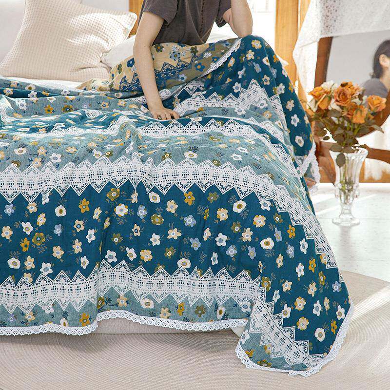 纯棉纱布毛巾被加大加厚裙边柔软全棉盖毯毛巾毯四季清新成人床盖