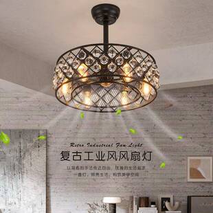 美式复古工业灯笼吊扇灯静音客厅卧室书房餐厅简约风扇灯跨境供货