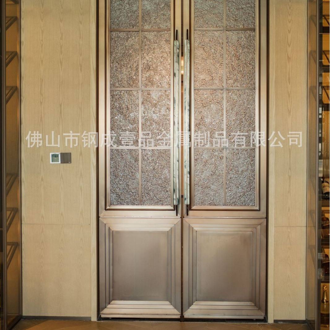 酒店大堂中式装饰不锈钢屏风隔断玻璃拉手现代简约客厅厨房