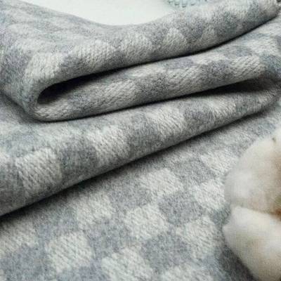 棋盘格子毛呢面料80羊毛秋冬粗纺外套大衣呢黑白顺毛格纹羊绒面料