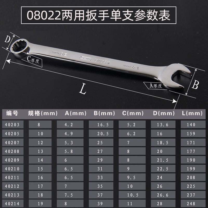 世达SATA两用扳手套装梅花开口梅开扳子组套10件套08022