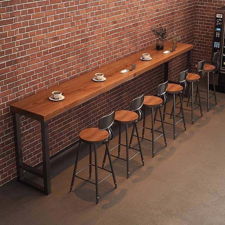 实吧台合桌椅组式酒吧靠墙高脚桌000114餐厅餐吧长条桌家美用阳台木窄桌