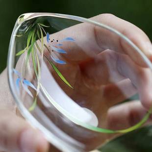 宜室茶话蝴蝶兰花玻璃茶则二件套透明精致小茶荷手工茶具茶道配件