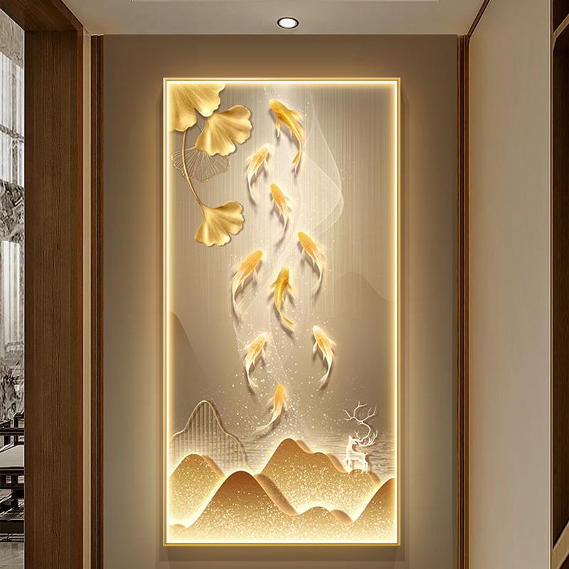 鱼图入户门玄挂关装饰画现代轻走廊过道画奢大气意NTO好寓壁画