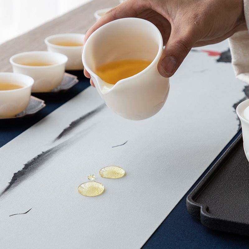 手绘长条防水新中式桌旗轻奢简约茶席布艺麻布禅意茶艺风茶旗