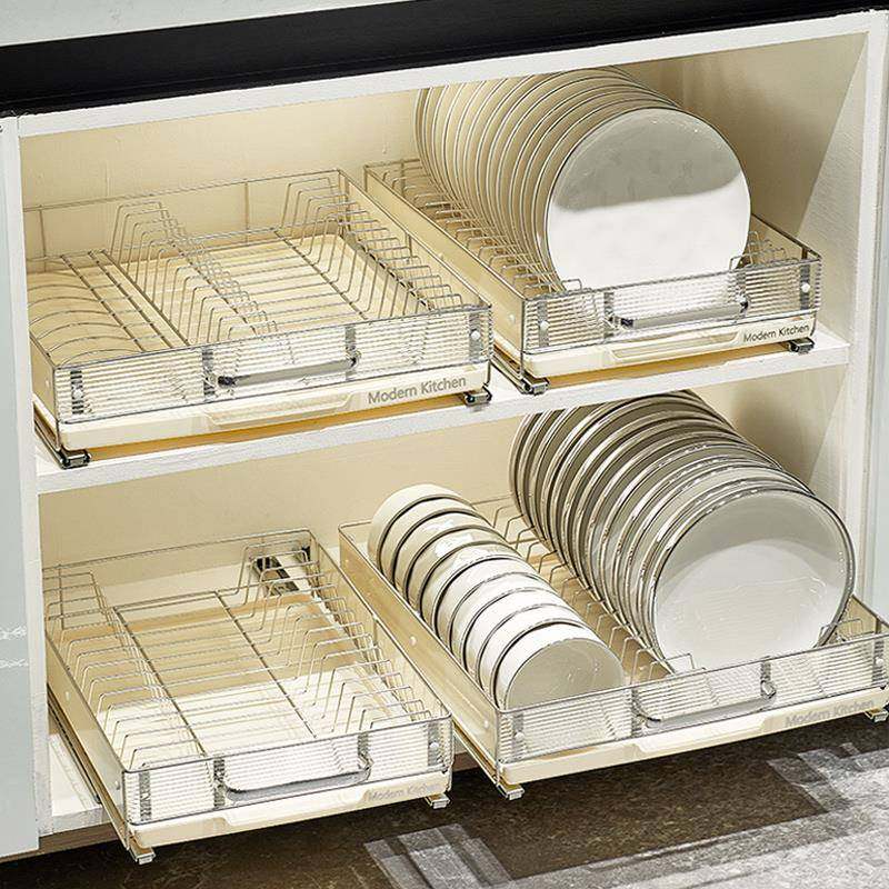 抽屉式厨房抽拉碗碟收纳架免打孔橱柜碗架拉篮碗盘盘子沥水置物架,厨房/烹饪用具,抹布架/厨房清洁收纳架,淘宝优惠券,粉丝福利购,淘宝优惠卷