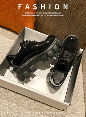 刘雯同款松糕厚底包鞋系带小皮鞋女英伦风春秋百搭乐福鞋黑色鞋子