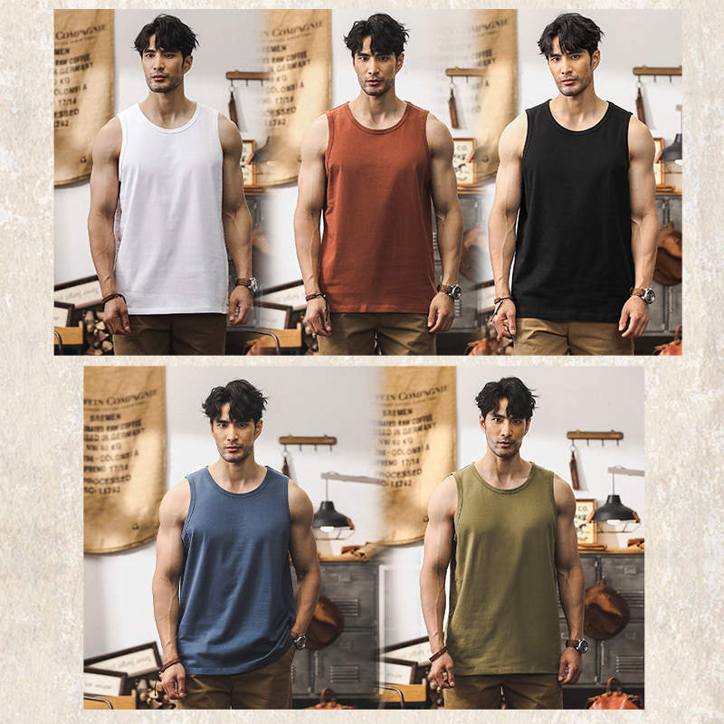 美式覆古重磅纯棉健身背