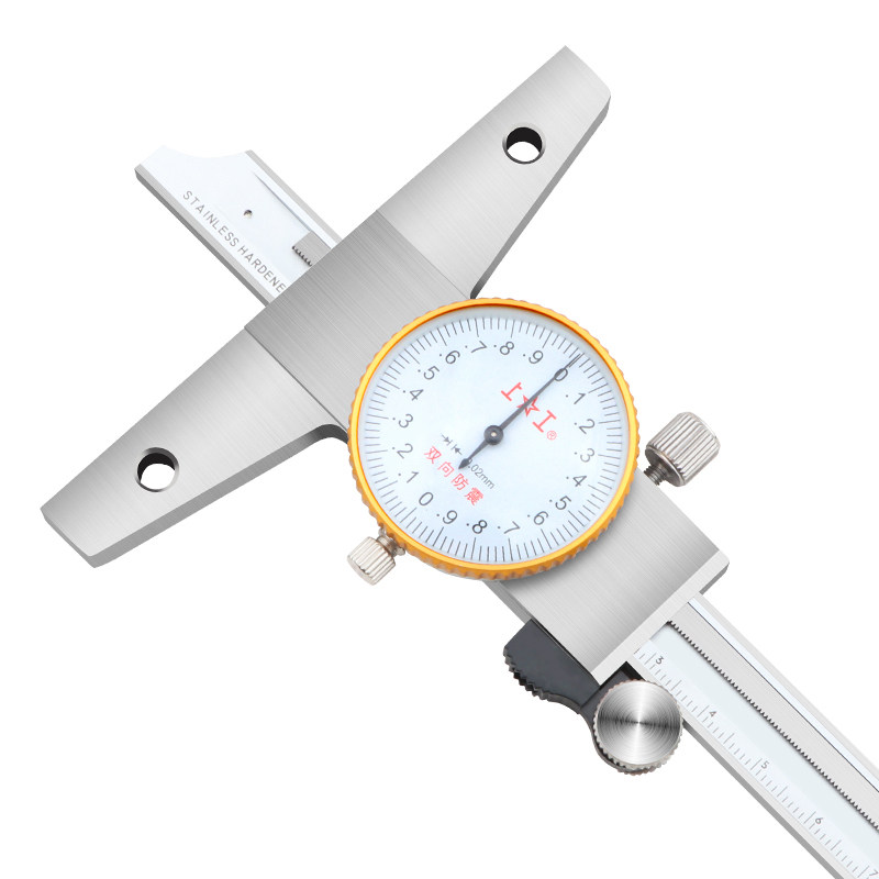 上工深度游标卡尺高精度带表深度卡尺0-150-200-300mm不锈钢卡尺
