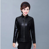 PU皮装 50岁60妈妈装 中年a01外套 40秋季 m11秋冬中老年皮衣女短款