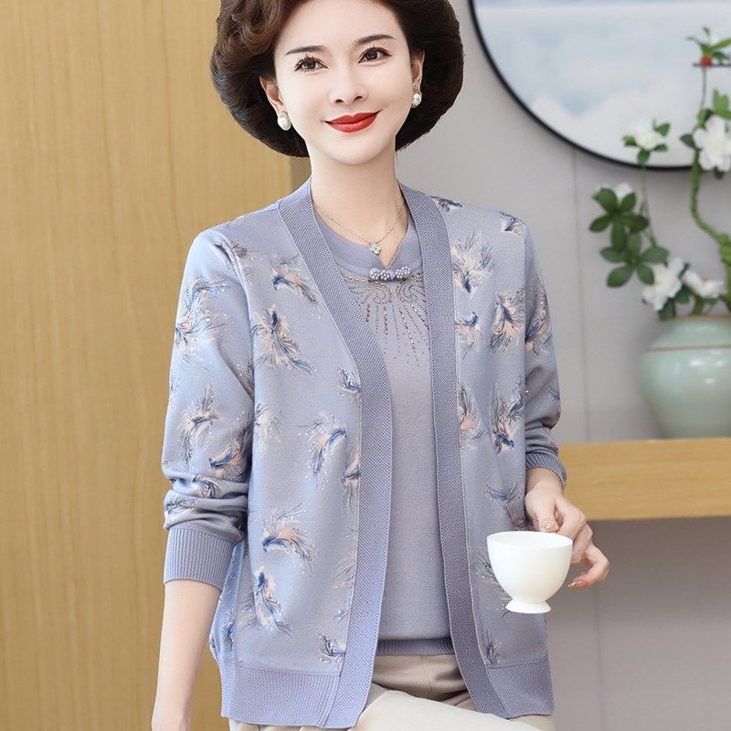 中式妈妈装春秋外套时尚上衣中老年女春夏国风纯棉T恤小衫两件套