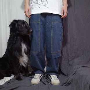 日系复古街头立体裁剪垂感老爹牛仔裤 男女宽松宽大百搭BF直筒长裤