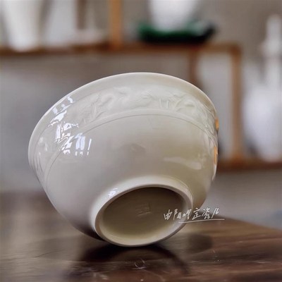 曲阳高档定瓷餐具定窑高温釉原矿白瓷莲塘浮鸭中式餐饭碗家用商用
