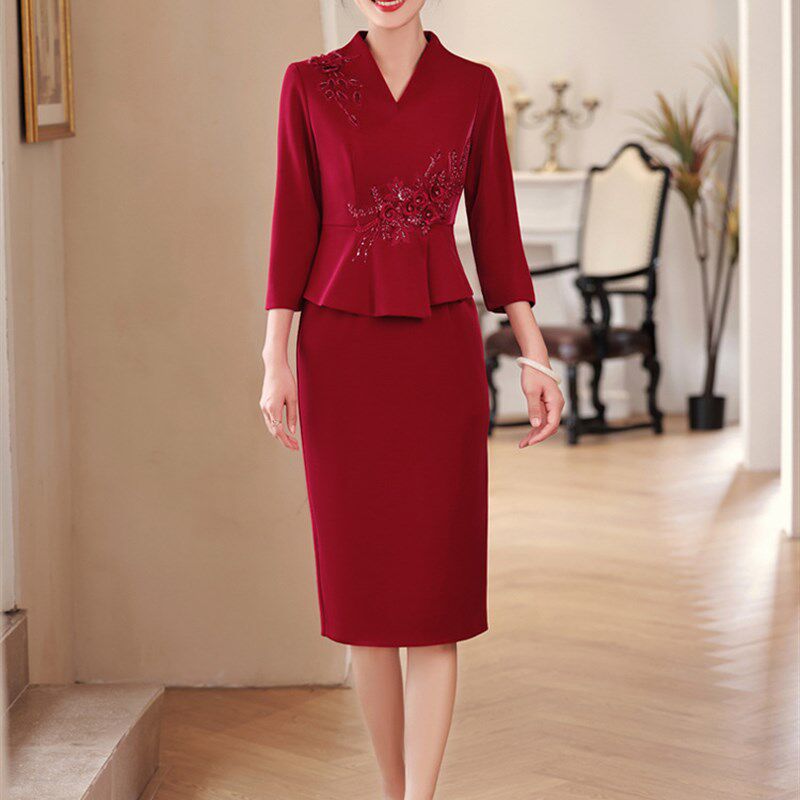 婚宴喜婆婆旗袍礼服高档立体绣花珠光缎改良丈母娘妈妈装苏州正品