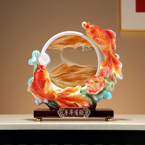 年年有余鱼流沙画摆件家居客厅酒柜玄关装饰品办公室乔迁开业礼物